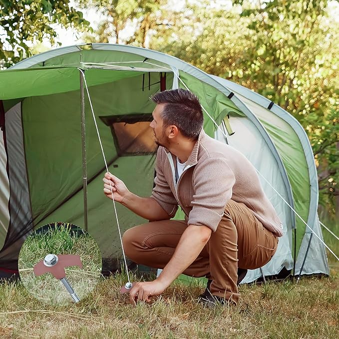 Hicarer 20 Pcs 8'' Screw in Tent Stakes Heavy Duty Ground Anchors Screw in Tent Pegs Ground Stakes Tent Spikes Metal Tent Spikes with Hex Head Driver for Camping Garden Canopies (Brown)