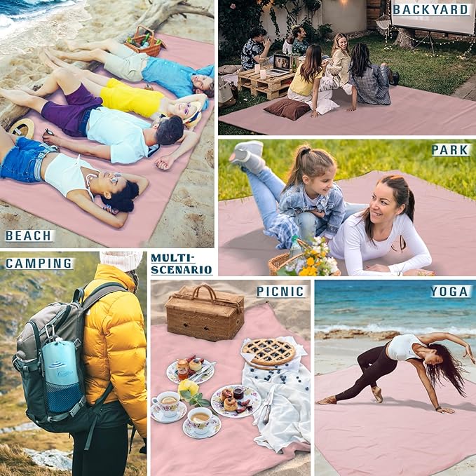 Beach Blanket Sandproof Waterproof 78''×81''1-5 Adults Oversized,Compact Lightweight Durable Beach Mat for Travel Camping Hiking Picnic Blanket