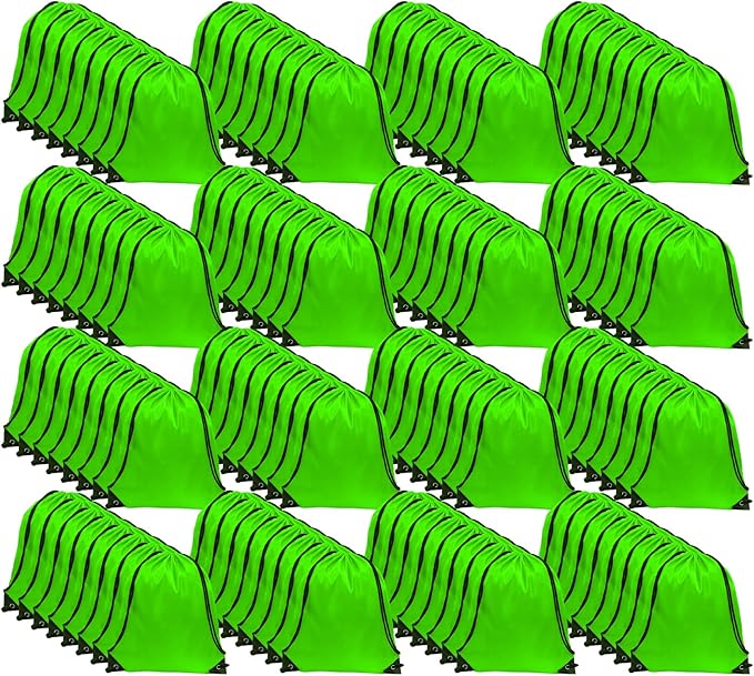 GoodtoU Drawstring Bags, Nylon Backpacks - Draw String Gym Bags for Sport, Traveling, Team (Green, 128Pcs)