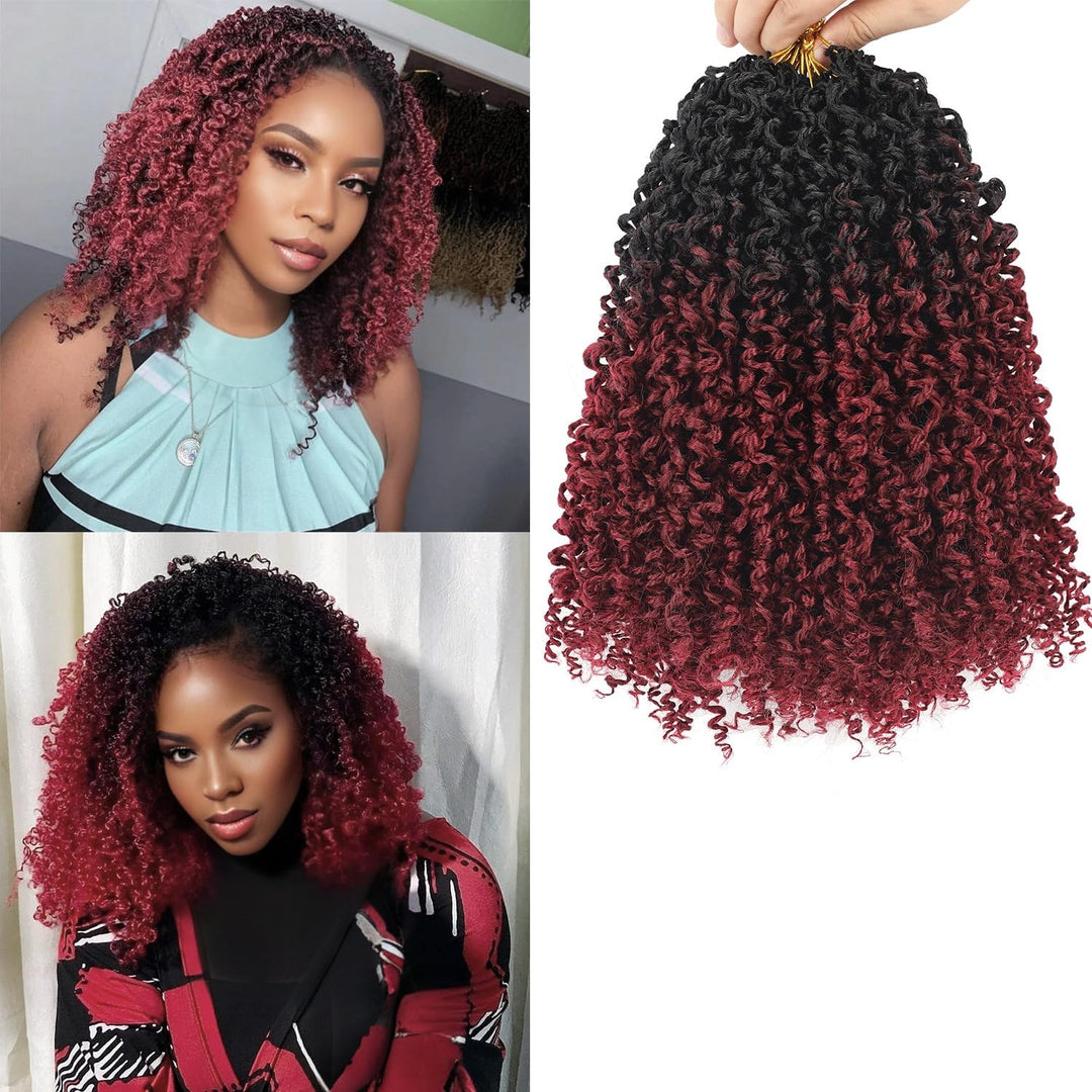 9Packs Pre Twisted Crochet Yanky Twist 8 Inch Ombre Black to Red Bohemian Passion Twist Crochet Braiding Hair for Women Spring Twist Synthetic Hair Short Havana Twist Hair Extensions 1B/Bug#