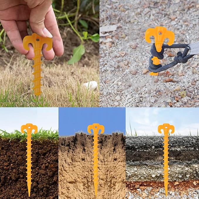 AYAMAYA 8/12/16 PCS Spiral Tent Stakes, 8 Inch Screw in Sand Stakes, Easy Installation Camping Ground Stakes, Tent Spikes with Storage Bag for Beach Garden Yard Canopy Tarp Rainfly Tent Accessories