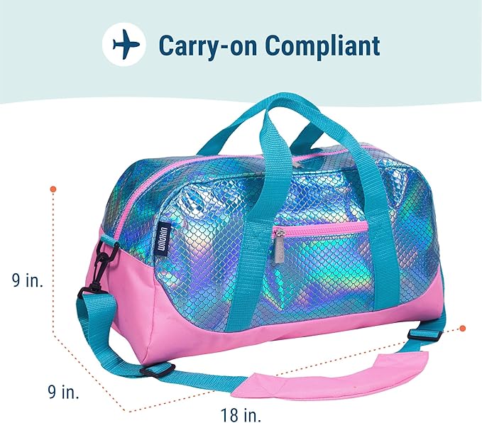 Wildkin Kids Overnighter Duffel Bag – Carry-On Size, Ideal for School & Sleepovers - Mermaid Scales