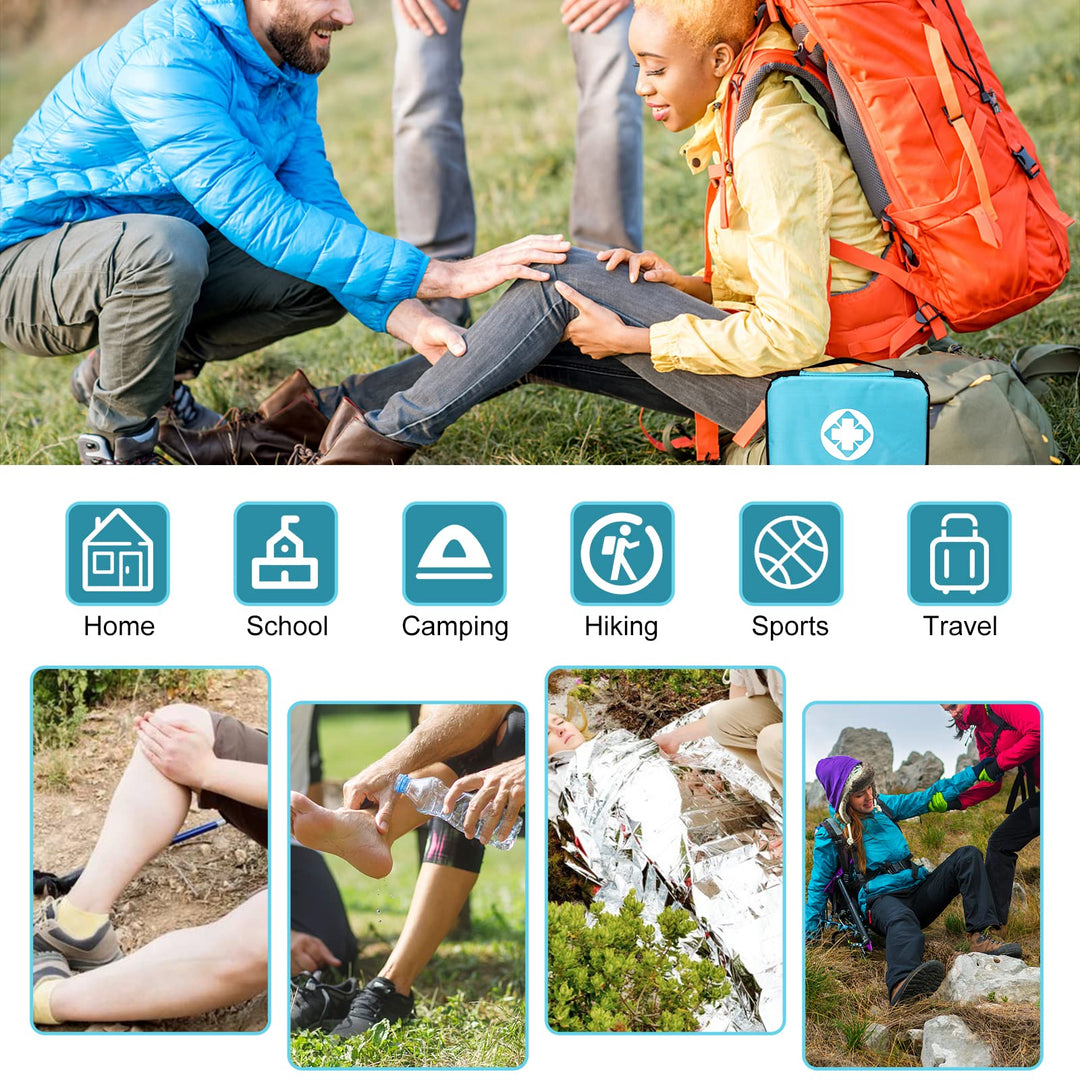 300 Piece Portable First Aid Kit Refill Supplies for Business Mini Home Emergency First Aid Survival Essential Kit for Outing Skating Waterproof First Aid Bag for Backpacking, Blue 1st Aid