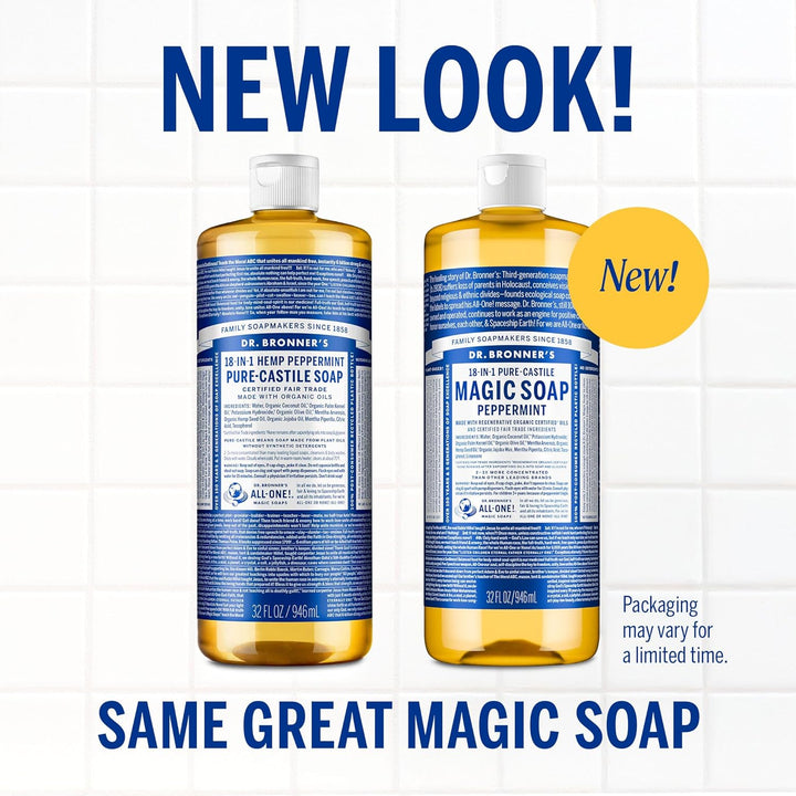 Dr. Bronner's 32 oz Pure-Castile Liquid Soap | Organic, Vegan, Peppermint