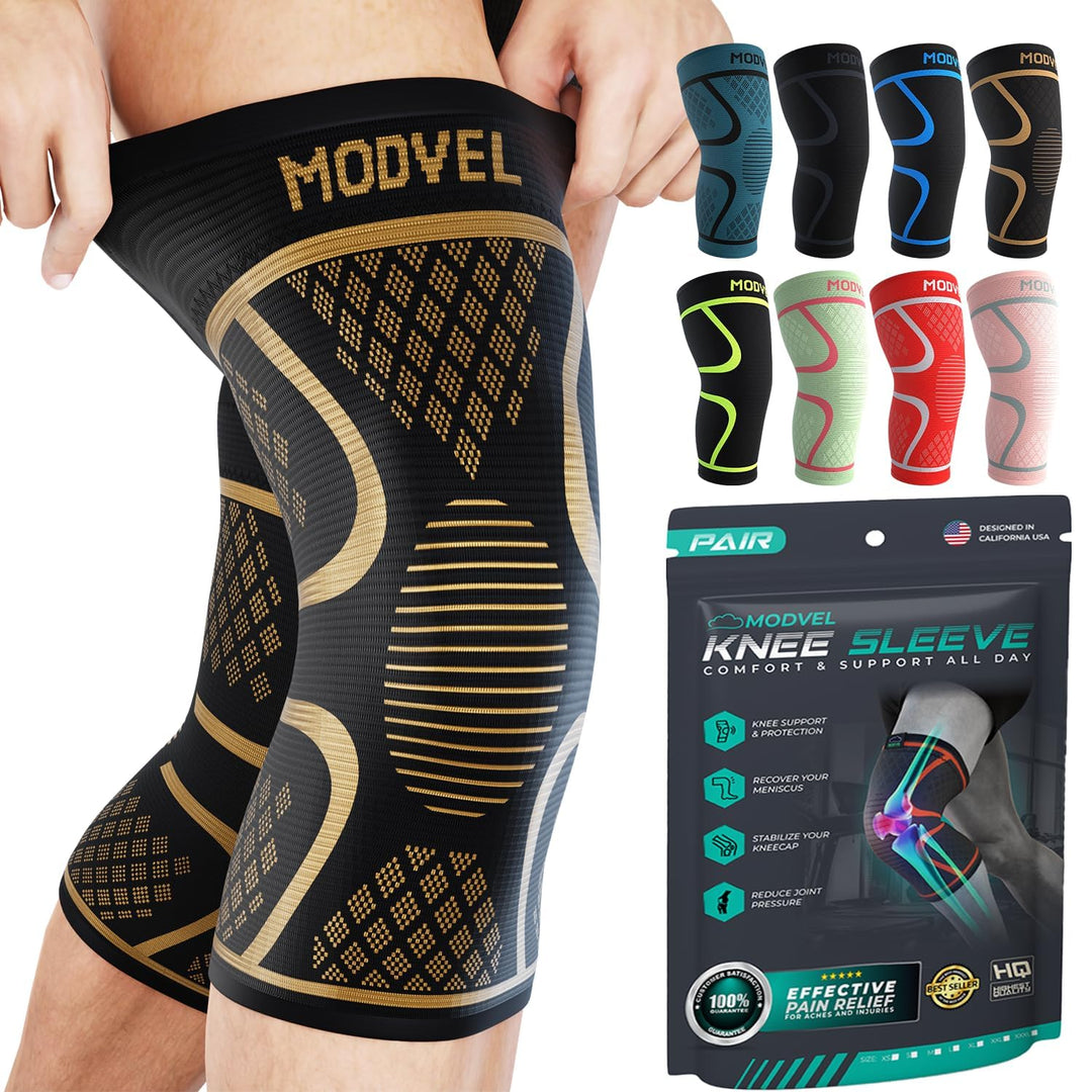 Modvel ELITE Knee Brace for Women & Men - Pair Knee Pads for Running Knee Pain, Compression Sleeve Knee Support, Workout Sports Brace for Meniscus Tear ACL & Arthritis Pain Relief, Knee Braces