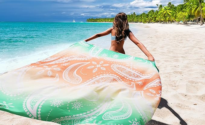 Beach Blanket Sandproof Extra Large Beach Mat Adults Waterproof Quick Drying Sand Free Mat Made by Premium Polyester with 4 Stakes & 4 Corner Pockets for Outdoor Travel Camping Hiking