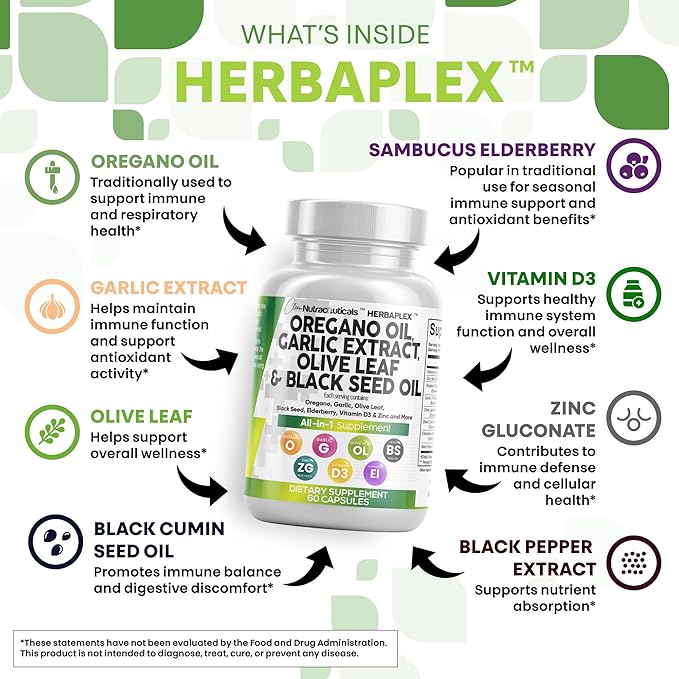 Clean Nutra Oregano Oil with Black Seed Oil Garlic Olive Leaf Extract - Oil of Oregano Capsules Immune Support Carvacrol & Thymoquinone Supplement for Women and Men + Elderberry Vitamin D3 & Zinc