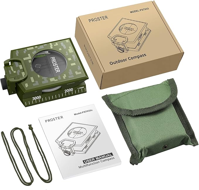 Proster IP65 Compass Hiking Survival - Lensatic Sighting Compass for Camping Navigation, Compass with Clinometer & Carry Bag for Camping Hunting Hiking Geology Activities
