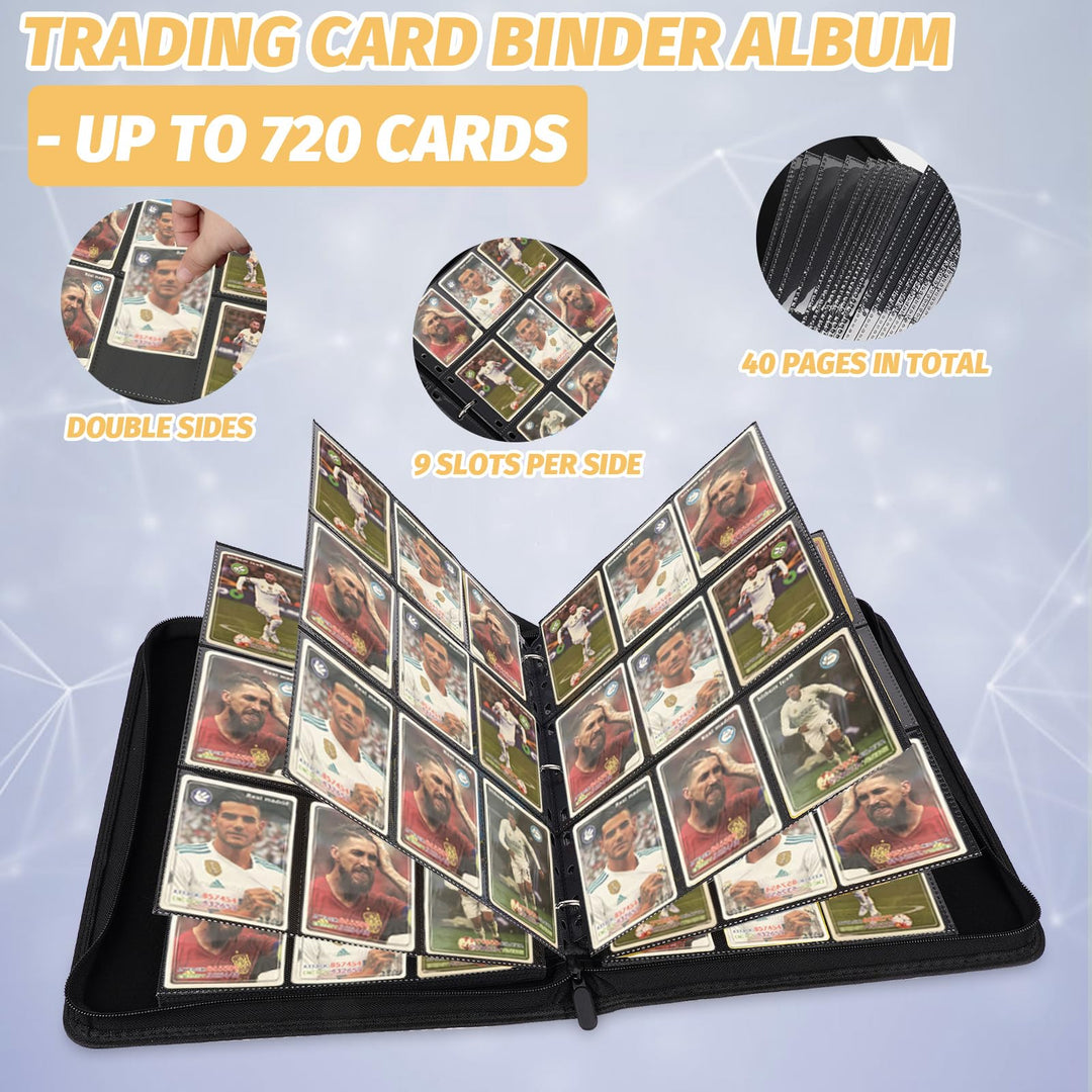 GERMUN 9 Pocket Card Binder, Premium Zip Trading Card Binder, 720 Double Sided Pocket PU Card Collection Binder, Collector Card Album, Card Folder for MTG, TCG, Sports Cards, Game Cards (yellow)