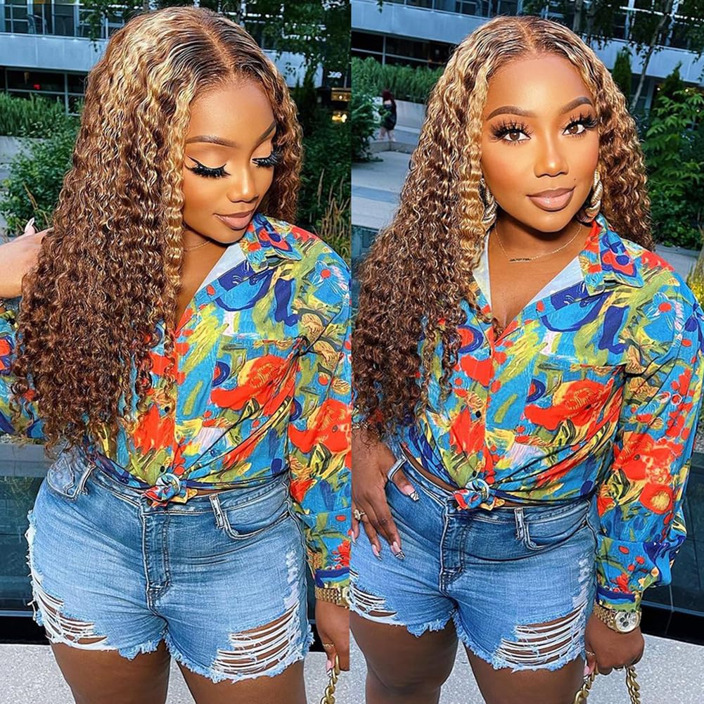 Bangjazz 13X4 Deep Wave Lace Front Wigs Human Hair Highlight Ombre 13X4 Hd Transparent Lace Frontal Wigs Human Hair 180% Density
