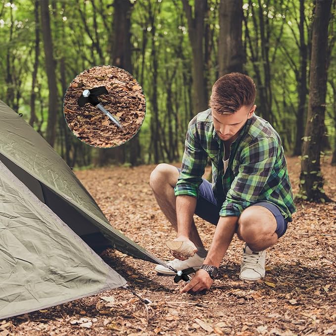 Hicarer 12 Inch Tent Stakes Screw in Camping Stakes Heavy Duty Metal Stake Ground Anchor Peg Threaded Tent Spikes with Hex Head Driver for Camping Garden Inflatable