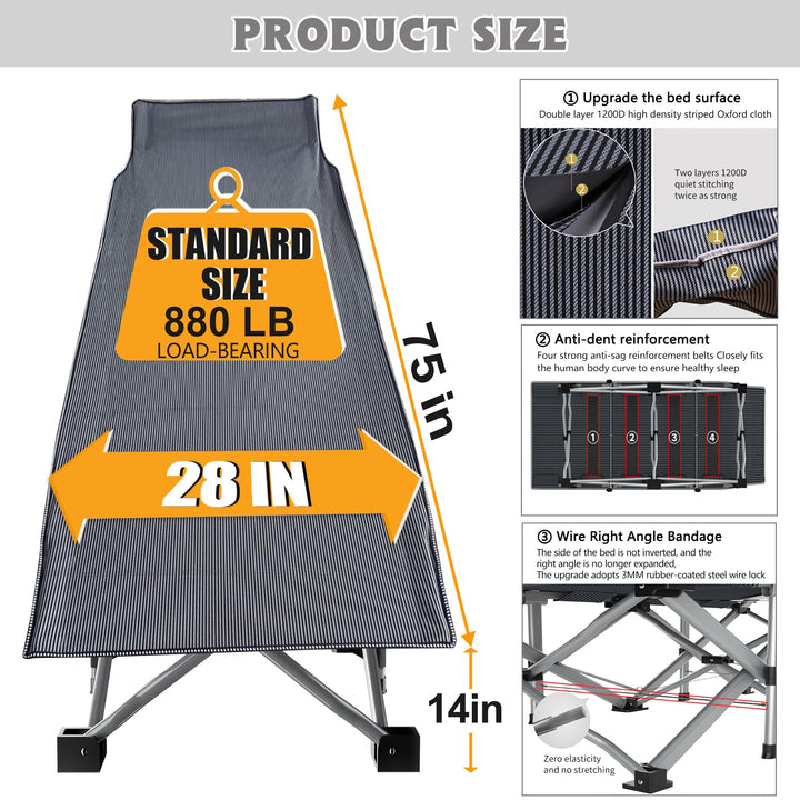 ABORON 2 Pack Folding Camping Cot W/Mat for Adults, Heavy Duty Outdoor Bed with Carry Bag,1200 D Layer Oxford Travel Camp Cots