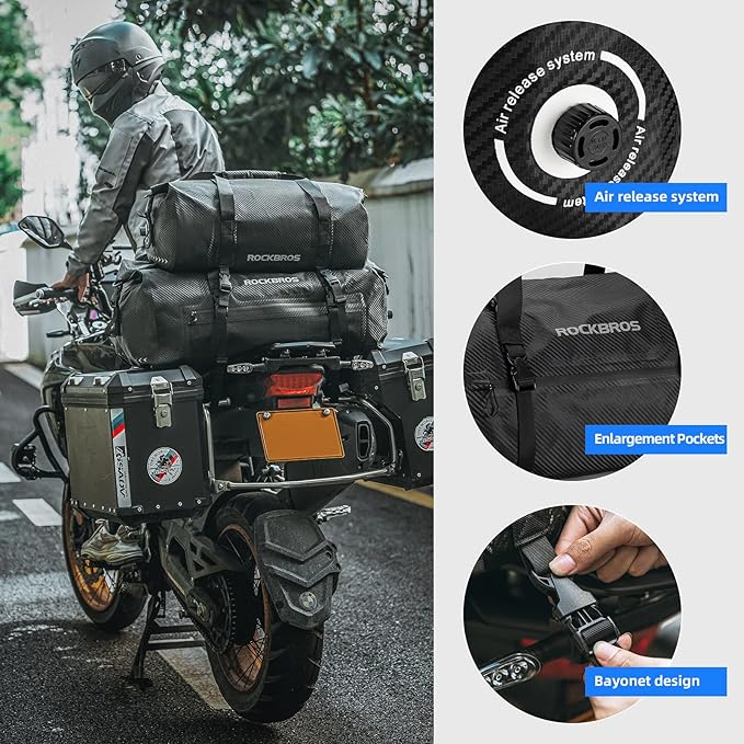 ROCKBROS Waterproof Duffel Bag 20-60L Motorcycle Travel Dry Duffel Bag for Motorcycling Boating Kayaking Camping Fishing Outdoor Adventure for Men Women