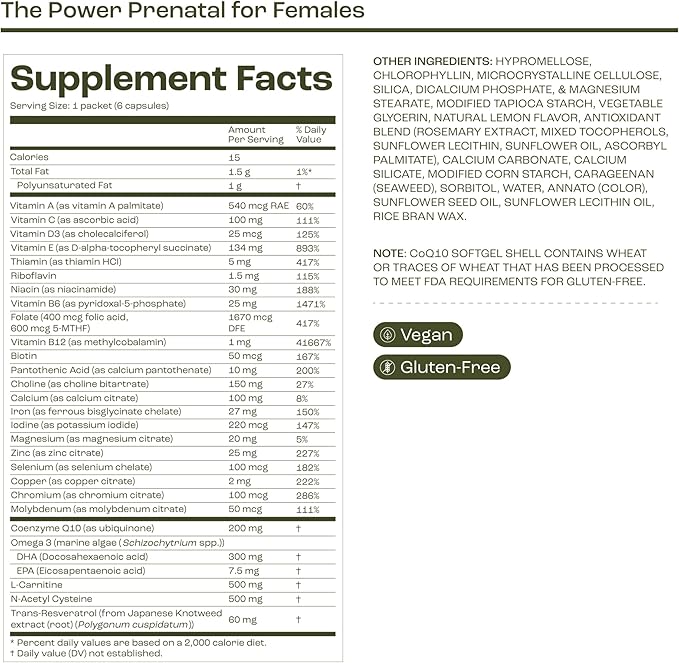 bird&be The Power Prenatal for Females - Fertility Support with Algae Oil DHA (Omega-3), CoQ10 and N-Acetyl Cysteine - 30-Day Supply (HSA/FSA Eligible)