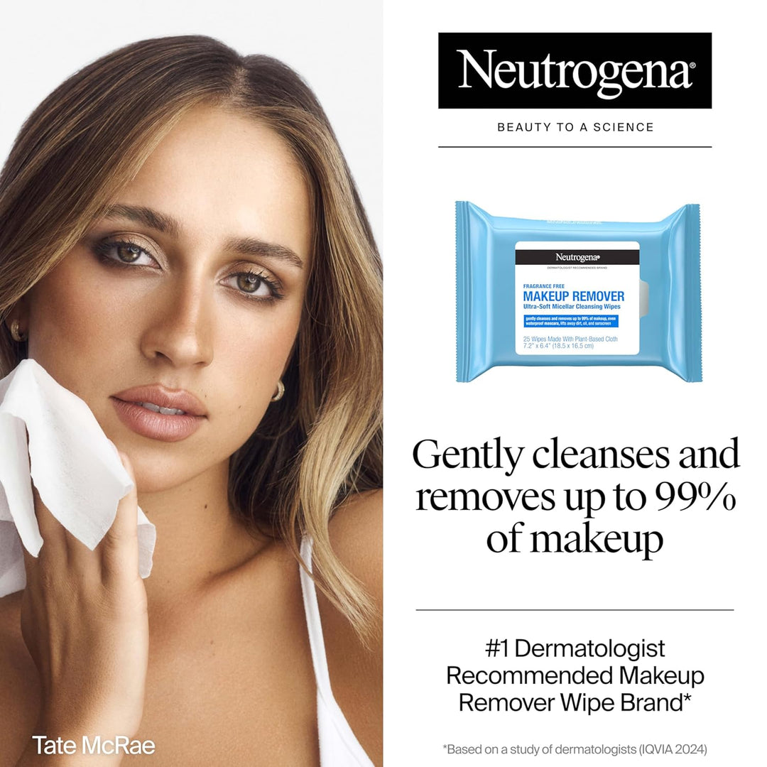 Neutrogena Makeup Remover Wipes | Fragrance-Free, Ultra-Soft, 25 Ct