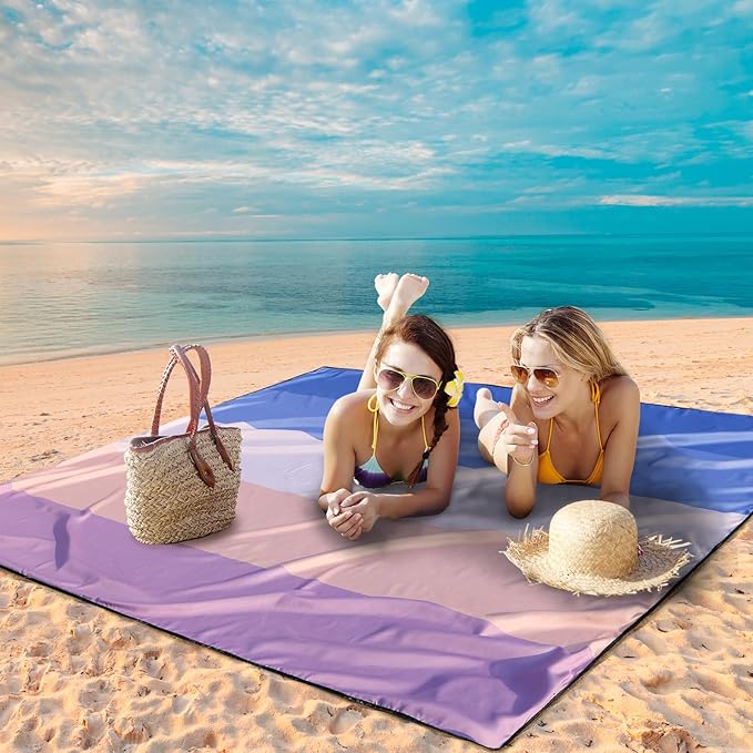 Beach Blanket Waterproof Sandproof Beach Mat 79" X 83" /10'x9'for 2-8 Adults Quick Drying Outdoor Picnic Mat Beach Accessories for Travel, Camping, Hiking