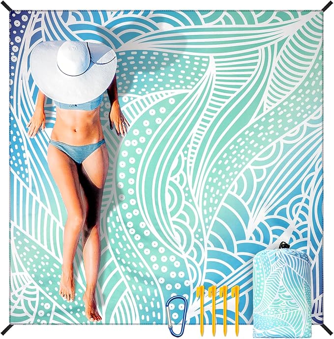 AISPARKY Beach Blanket Waterproof Sandproof Quick Drying Beach Mat Extra Large Outdoor Picnic Blanket for Travel Camping Hiking