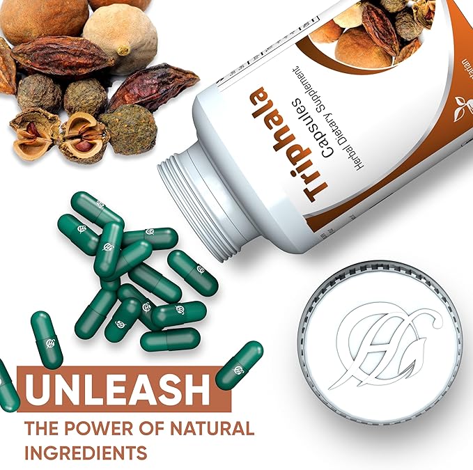 Triphala Capsules 500mg 60 Capsules -Herbal Supplement with Amla, Bibhitaki, Haritaki for Immune System & Digestive Health Support | Vegan Capsules for Men and Women…