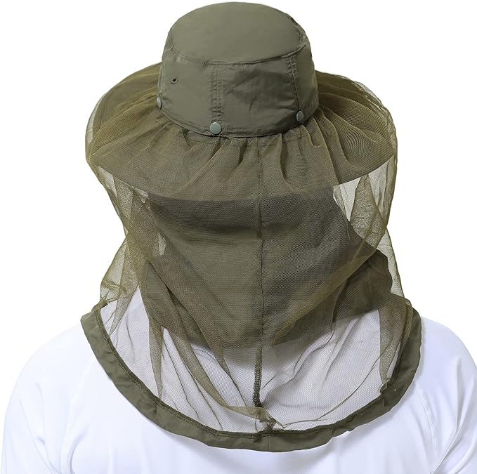 BASSDASH UPF 50+ Mosquito Sun Hat with Hidden Head Net and Neck Flap for Men Women Outdoor Fishing Hiking Camping FH16