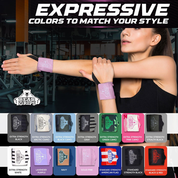 Bear Grips Extra Strength Gym Wrist Wraps for Weightlifting | 2 Wrist Wraps Per Pack | 12" & 18" | Unisex Fitness Accessory for Men & Women