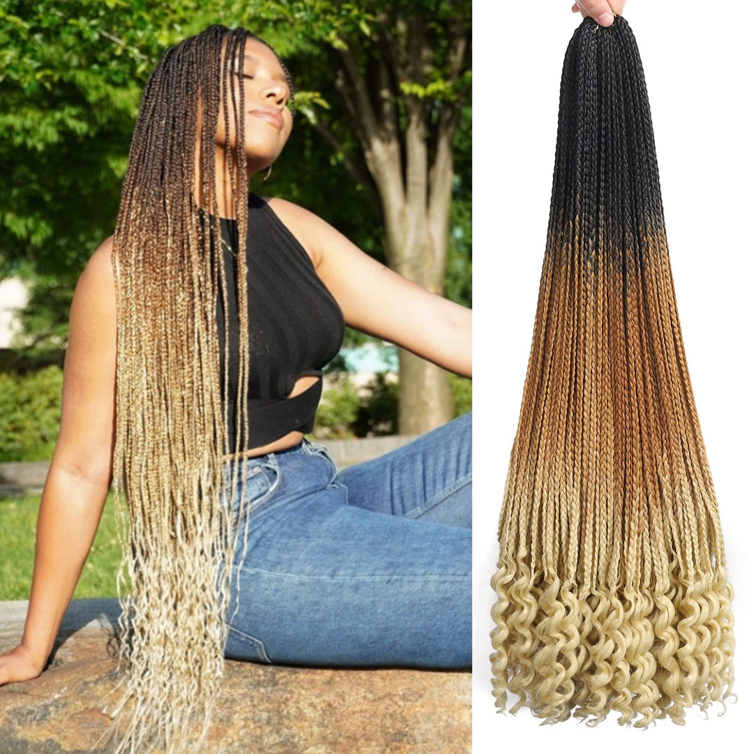 8 Packs 30 Inch Crochet Box Braids Hair With Curly Ends Pre Looped Crochet Braids Box Braids Crochet Hair Goddess Box Braids T1B