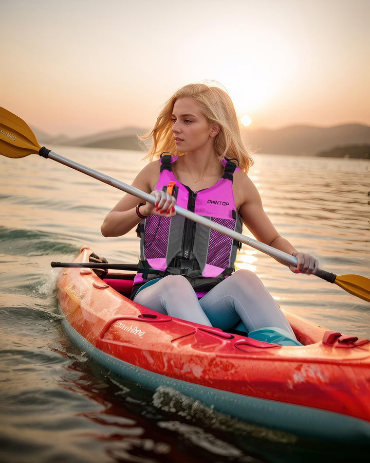 Owntop Swim Vest Youth 75-125 lbs, Lightweight Kayak Kids Swim Jacket Boys Grils, Hydration Pocket for Wakeboard, Boating, Fishing, Water Sports (Pink, XS/S)