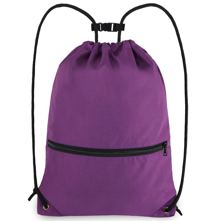 BeeGreen Purple Drawstring Backpack with Front Zipper Pocket and Inner Pocket Large 18.5" L x 13.8" W String Sackpack Cinch Sack Gym Sports Workout Athletic Bag For Men Women