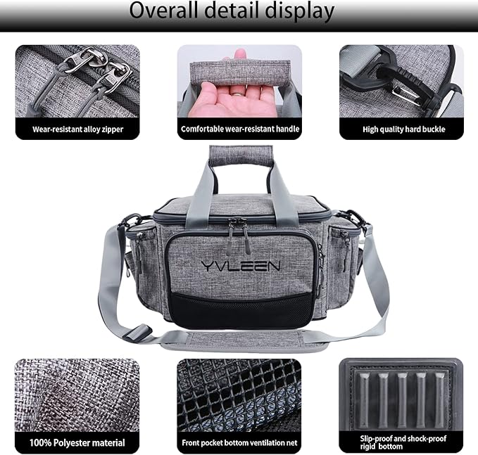 YVLEEN Fishing Tackle Box Bag - Outdoor Large Fishing Tackle Storage Bag - 100% Water-Resistant Polyester Material - Fishing Tackle Bags - Suitable for 3600 3700 Tackle Box