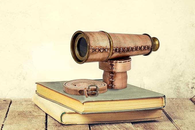 RII Antique Decor Spyglass, Pirate Telescope with Leather Case, Handheld Telescope for Adventure Enthusiasts, Monocular Nautical Decor for Gifting, Travellers, Vintage, 18"