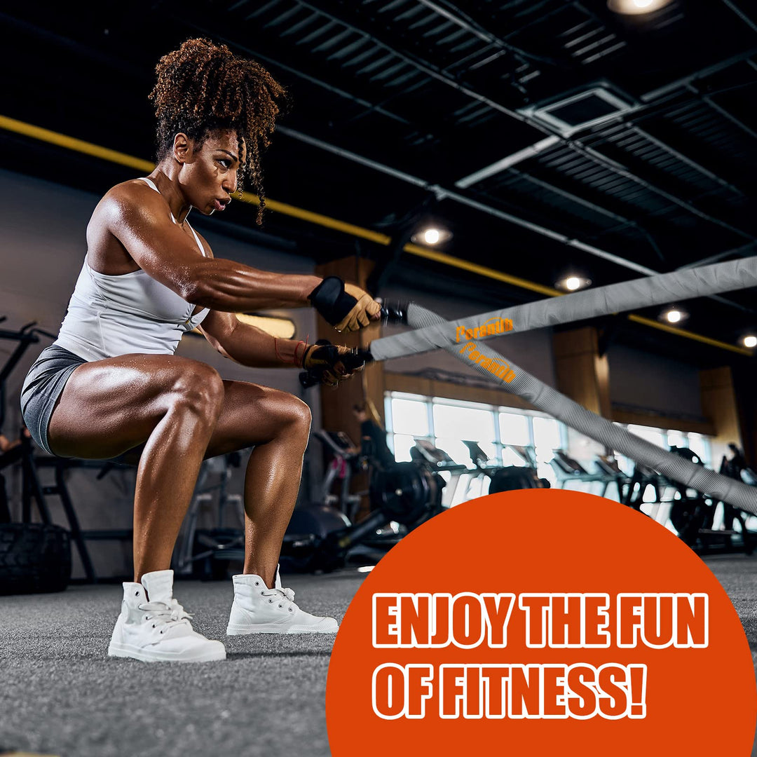 Perantlb Battle Rope with cloth sleeve -1.5/2 Inch Diameter 30' 40' 50' Lengths -Gym Muscle Toning Metabolic Workout Fitness, battle rope Anchor Strap Kit Included (1.5" x 30 ft Length)