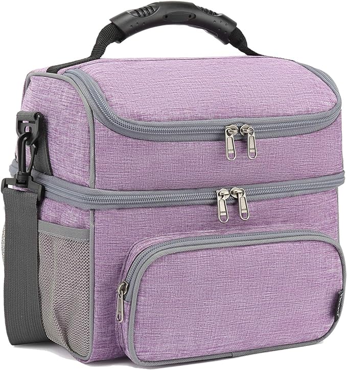 FlowFly Double Layer Cooler Insulated Lunch Bag Adult Lunch Box Large Tote Bag for Men, Women, With Adjustable Strap,Front Pocket and Dual Large Mesh Side Pockets