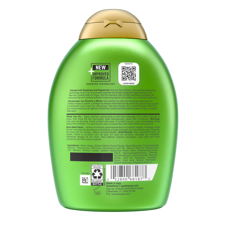 OGX Clarifying Strength + Rosemary Mint Shampoo, Clarifying Shampoo Visibly Helps Remove Oil & Residue to Clear Away Buildup from Oily Hair, Sulfate-Free Surfactants, 13 fl. oz