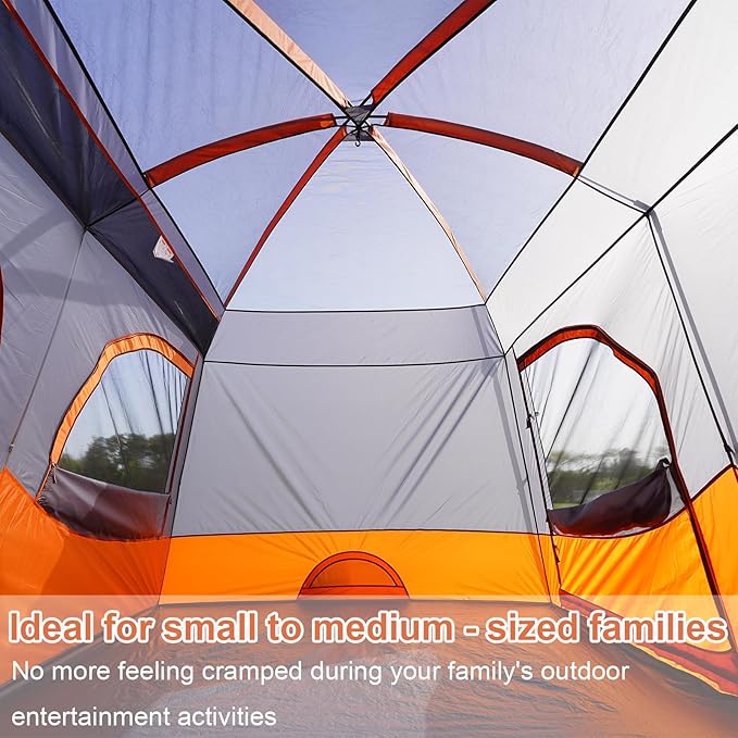 Vidalido Tents，6-8 Person Camping Tent with Extended Vestibule，2 Room Weather Resistant Family Tents，Easy Install Waterproof Outdoor Tent for Backpacking and Camping Hiking
