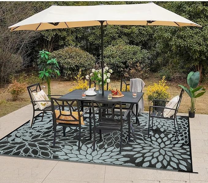 Anidaroel Outdoor Rugs 8x10ft for Patios Clearance Waterproof, Reversible Tropical Plastic Straw Camping Mat Outside Rug, Large Outdoor Area Rug for RV, Porch, Deck, Balcony, Picnic(8'x10')