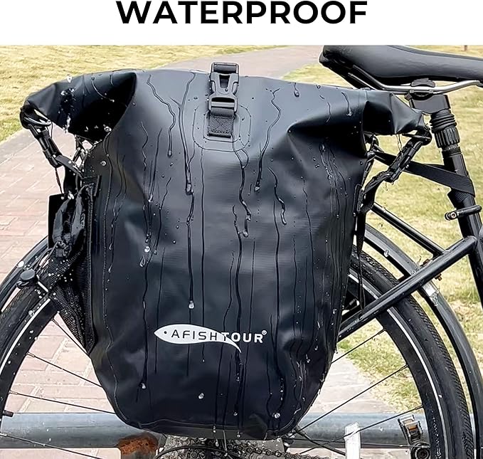 Waterproof Bike Panniers - 50L Saddle Bags for Bicycles Rear Rack - Bike Bag for Grocery, Laptop (Black, 1 Pair)