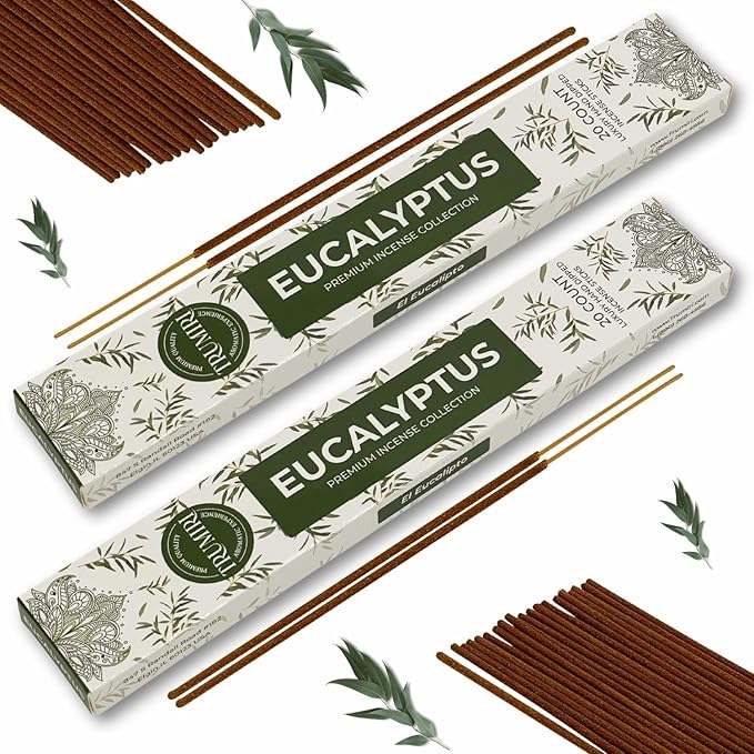 Eucalyptus Incense Sticks - Total 40 Insence-Sticks - Dual Pack of 20 Insense - Inciensos - Inscents - Natural Non Toxic Ingredients - Incents - Incence - Inscense - Insents