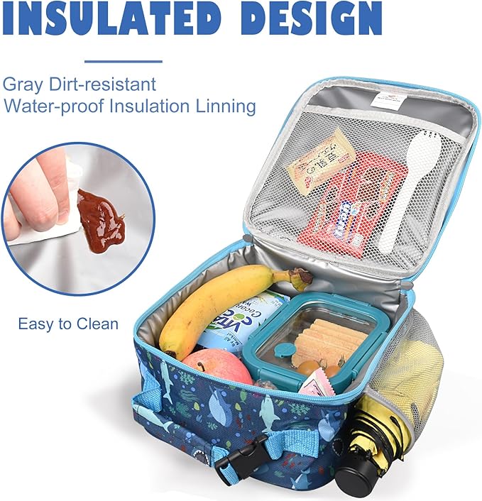 Lunch Box Kids,Premium Insulated Lunch Bag for Girls Boys,Soft Bag Mini Cooler Back to School Thermal Reusable Lunch Bag for Work School Picnic (Shark)