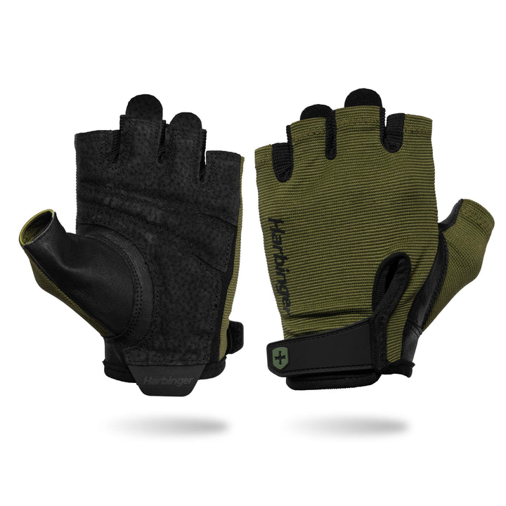 Power Gloves 3.0 - Durable Half Finger Weightlifting Gloves with Adjustable Wrist Closure, Breathable Leather Palm, Men's, Green, Medium