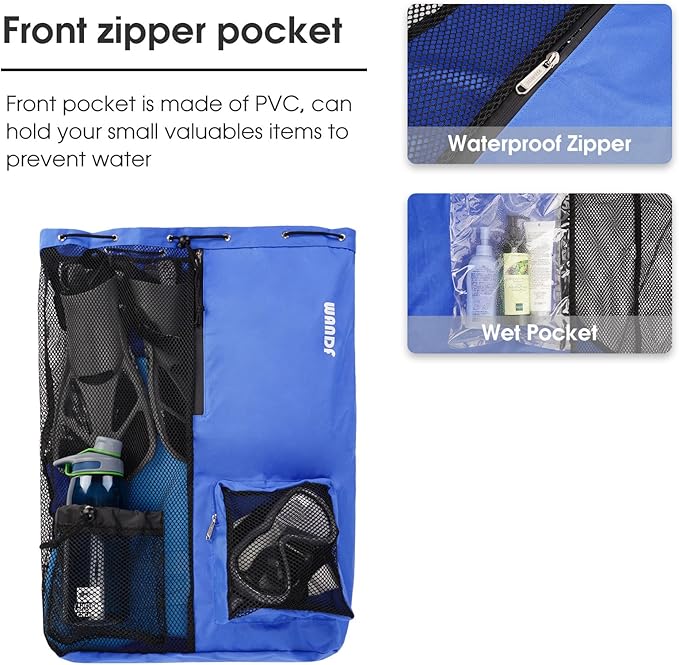 WANDF Swim Bag Mesh Drawstring Backpack with Wet Pocket for Swimming, Gym, and Workout Gear