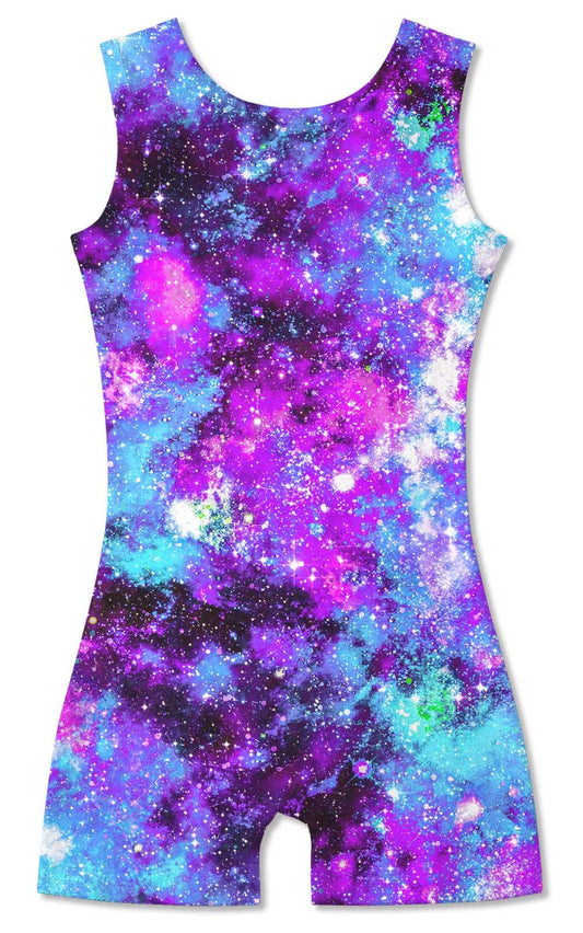 TUONROAD Girls Gymnastics Leotards for Kids 5T 6T 3D Galaxy Purple Printed Girls Dance Clothing for Kids 5/6 Years Old