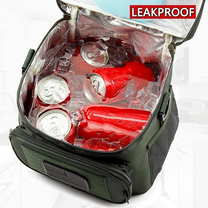 FlowFly Tactical Lunch Bag Large Insulated Lunch Box Cooler Tote for Men, Women with MOLLE/PALS Webbing (Army#Green, Medium)