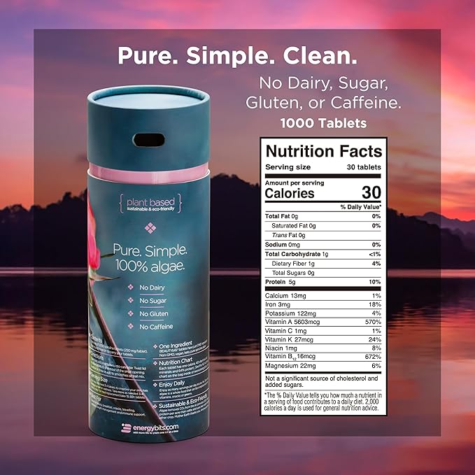 BEAUTYbits - Organic Spirulina Tablets - Algae Superfood - Collagen, Protein, Chlorophyll - Hair, Nails, & Skin Care - Vegan, Keto, Gluten Free - Self Care - Skincare Beauty Gifts - 1000 Tablet Can