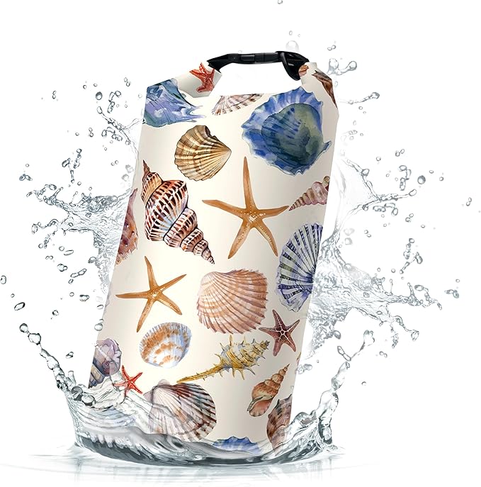Waterproof Dry Bag,Roll Top Beach Starfish Seashell Small Waterproof Backpack 5L/10L/20L Floating and Lightweight Bags for Kayaking, Boating, Fishing, Swimming and Camping