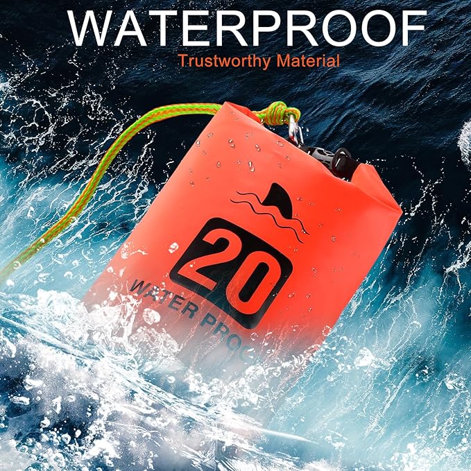 2 Set 20L Sand Anchor Heavy Duty Buoy Kit 2 in 1 Kayak Anchor Floating Waterproof Dry Bag with High Visibility Float Rope for Lake Beach Boat Hiking Camping Water Sports Surfing Kayaking(Orange)