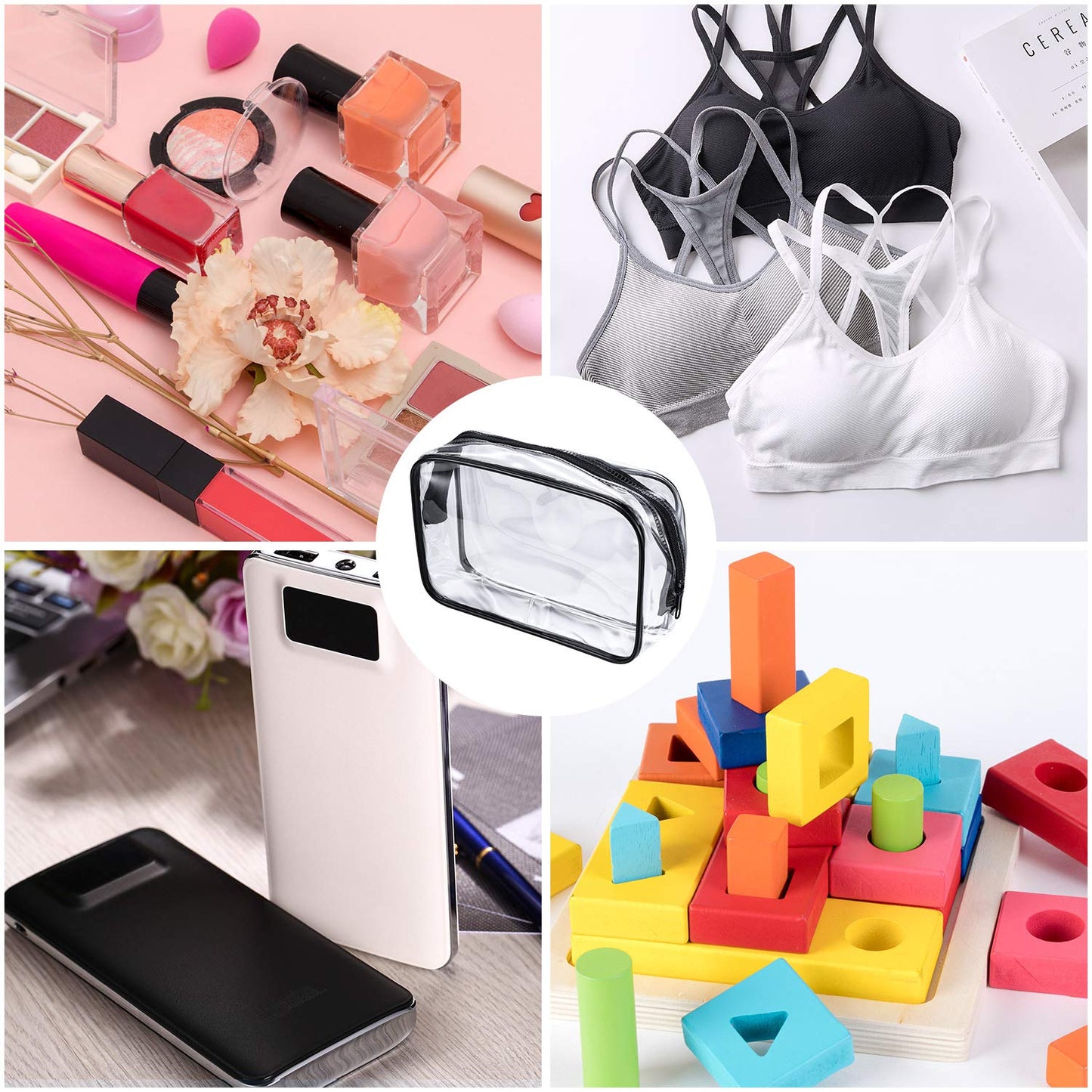 5 Pcs Cosmetic Bags, Clear PVC Makeup Bag with Zipper, Portable Transparent Toiletry Bags, Carry Travel Zippered Pouch Bags for Business Travel, Vacation, Bathroom, Organizing