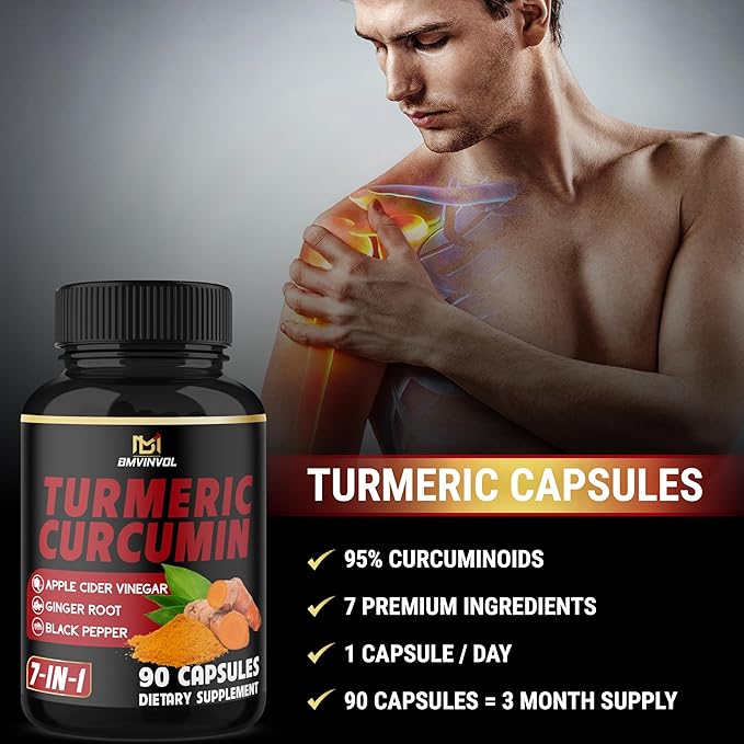 Turmeric Curcumin - 95% Curcuminoids & Apple Cider Vinegar, Ginger Root and Black Pepper for Advanced Absorption - Supports Immune System - 90 Capsules [3-Month Supply]