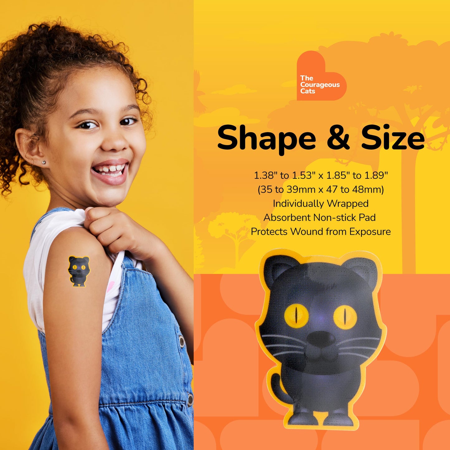 BioSwiss Bandages, Courageous Cats Shaped Self Adhesive Bandage, Latex Free Sterile Wound Care, Fun First Aid Kit Supplies for Kids and Adults, 24 Count