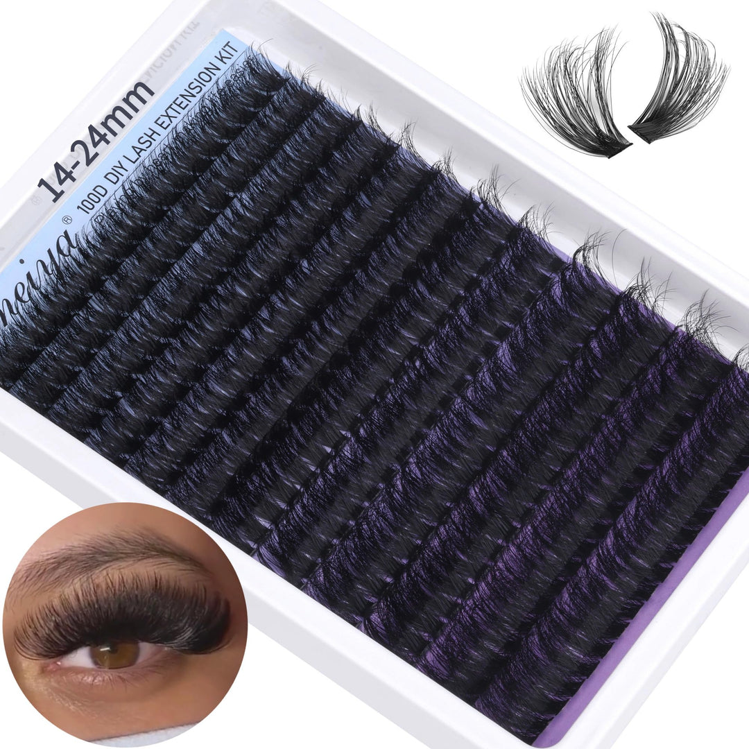 Geeneiya Fluffy Lash Clusters Long Lashes 14-24mm Eyelash Clusters D Curl Cluster Eyelash Extensions Big and Volume Individual Lashes (14-16-18-20-22-24mm)