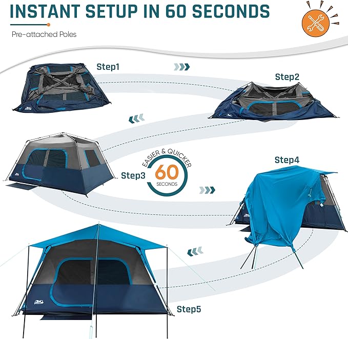 4/6/8 Person Instant Cabin Tent, Easy 60 Second Setup Family Tents for Camping, Pop up Camping Tent, Large Waterproof Tents for Outdoor Camping, Spacious Interior, Upgraded Ventilation
