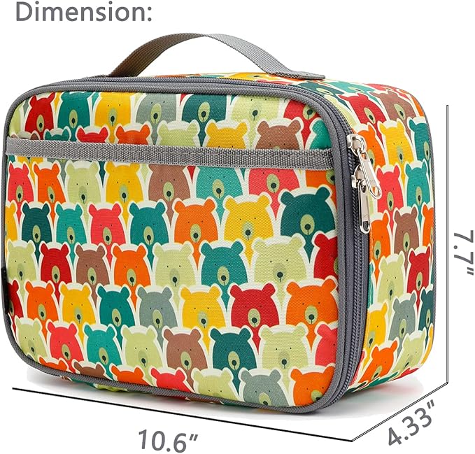 FlowFly Kids Lunch box Insulated Soft Bag Mini Cooler Back to School Thermal Meal Tote Kit for Girls, Boys, Bear